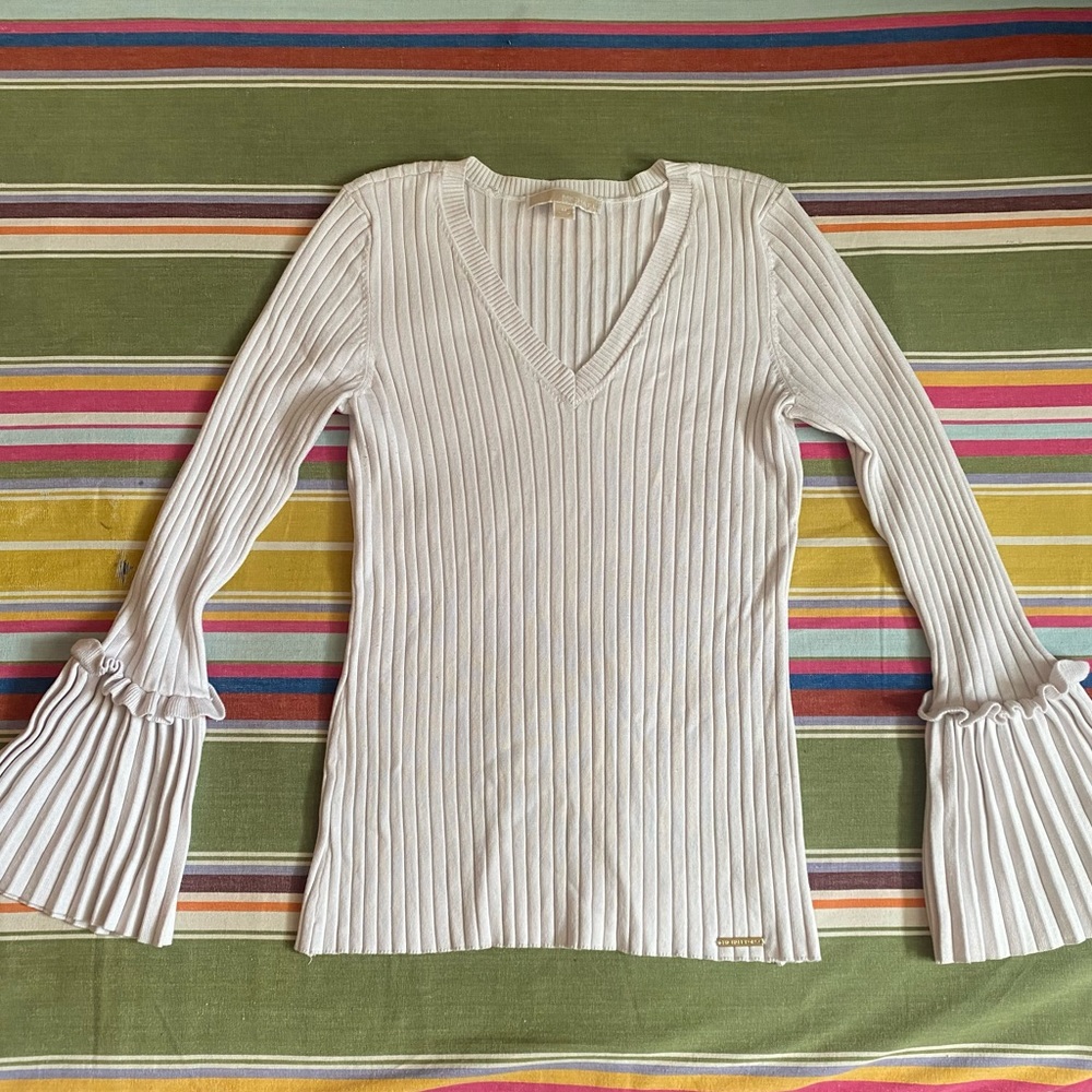 Michael Kors White Knit Bell Sleeve Sweater Top M